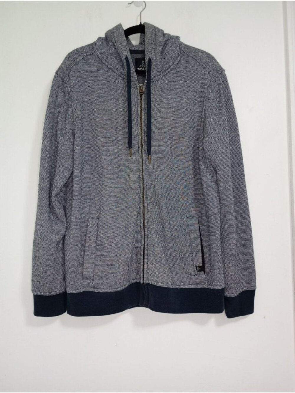 Prana Mens Hoodie Large Zip-Up Blue Heather Hemp & Recycled